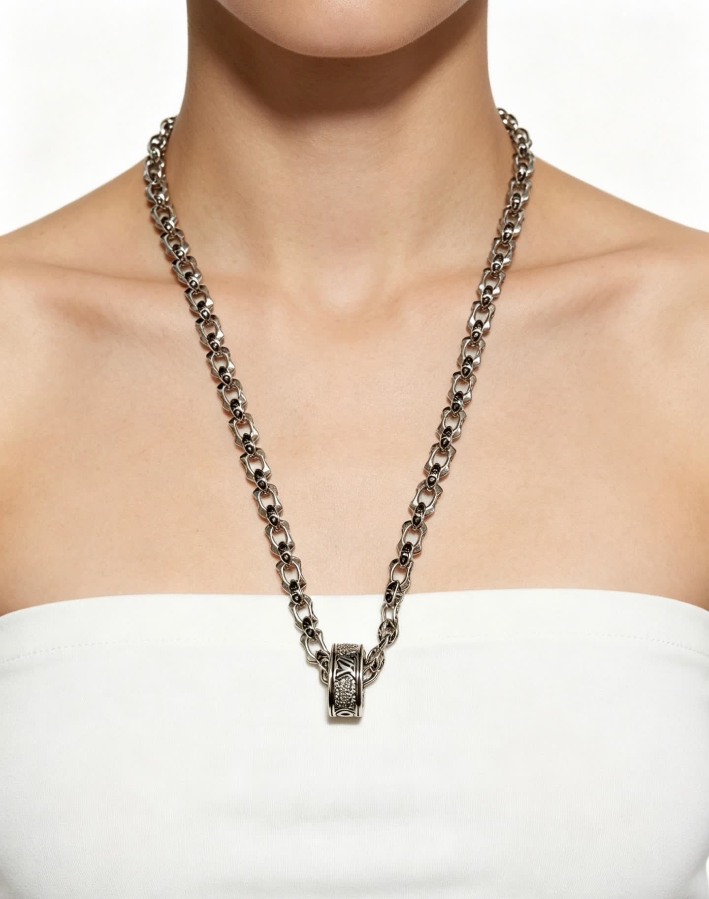 Louis Vuitton Silver Chain Necklace with Decorative Clasp